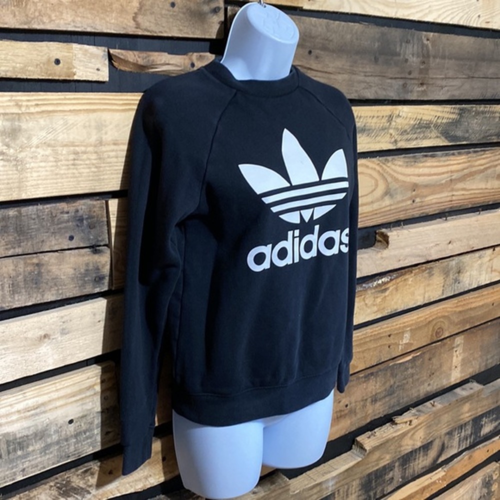 ADICOLOR‎ CLASSICS TREFOIL CREWNECK SWEATSHIRT Black & White Size 8/10 Unisex - Picture 3 of 6